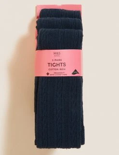 M&S Collection Socks & Tights 3pk Of Cable Knit Tights