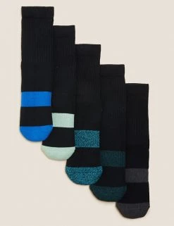 M&S Collection Socks & Tights 5pk Cotton Rich Sports Socks -SCHOOL UNIFORM Sales SD 04 T64 2056S Y0 X EC 90