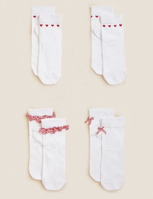 M&S Collection Socks & Tights 4pk Cotton Rich School Socks -SCHOOL UNIFORM Sales SD 04 T64 2062S B4 X EC 0