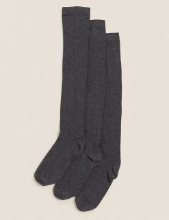 M&S Collection Socks & Tights 3pk Cotton Rich Over The Knee Socks