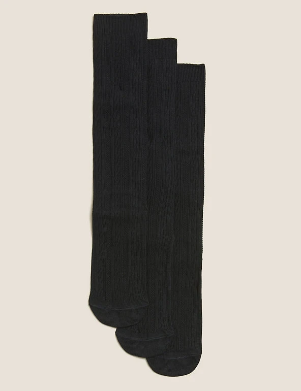 M&S Collection 3pk Of Cable Knee High Socks 3 M&S Collection 3pk Of Cable Knee High Socks