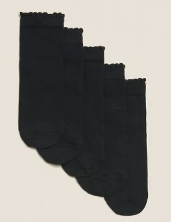 M&S Collection Socks & Tights 5pk Of Short Picot Socks 7 M&S Collection Socks & Tights 5pk Of Short Picot Socks -SCHOOL UNIFORM Sales SD 04 T64 8079A Y0 X EC 0