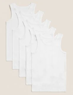 M&S Collection Underwear 5pk Pure Cotton Vests (2-16 Yrs)