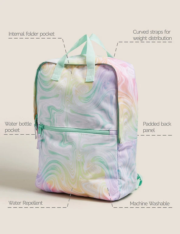 M&S Collection Accessories Kids' Water Repellent Marble Print School Backpack 4 M&S Collection Accessories Kids' Water Repellent Marble Print School Backpack - Image 2
