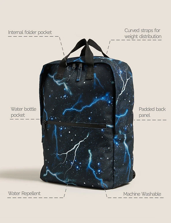 M&S Collection Accessories Kids' Water Repellent Lightning Backpack 4 M&S Collection Accessories Kids' Water Repellent Lightning Backpack - Image 2