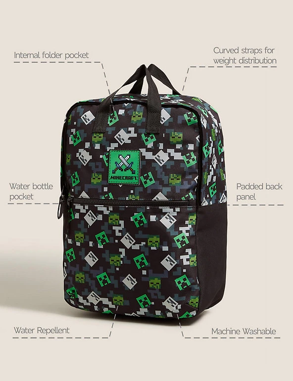 M&S Collection Accessories Kids’ Minecraft™ Water Repellent School Backpack 4 M&S Collection Accessories Kids’ Minecraft™ Water Repellent School Backpack - Image 2
