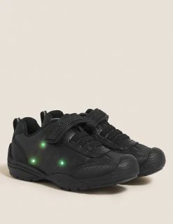 M&S Collection Kids' Leather Light Up Dino School Shoes (8 Small - 1 Large)