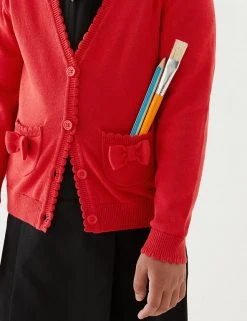 M&S Collection Cardigans Girls’ Pure Cotton Bow Pocket School Cardigan (3-18 Yrs) -SCHOOL UNIFORM Sales SD 04 T76 1373 B0 X EC 1