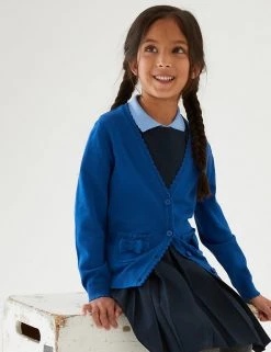 M&S Collection Cardigans Girls’ Pure Cotton Bow Pocket School Cardigan (3-18 Yrs) -SCHOOL UNIFORM Sales SD 04 T76 1373 E0 X EC 0