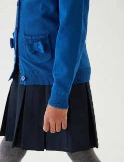 M&S Collection Cardigans Girls’ Pure Cotton Bow Pocket School Cardigan (3-18 Yrs) -SCHOOL UNIFORM Sales SD 04 T76 1373 E0 X EC 1