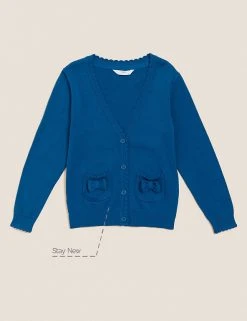 M&S Collection Cardigans Girls’ Pure Cotton Bow Pocket School Cardigan (3-18 Yrs) -SCHOOL UNIFORM Sales SD 04 T76 1373 E0 X EC 90