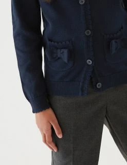 M&S Collection Cardigans Girls’ Pure Cotton Bow Pocket School Cardigan (3-18 Yrs) -SCHOOL UNIFORM Sales SD 04 T76 1373 F0 X EC 1