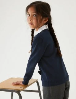 M&S Collection Cardigans Girls’ Pure Cotton Bow Pocket School Cardigan (3-18 Yrs) -SCHOOL UNIFORM Sales SD 04 T76 1373 F0 X EC 2