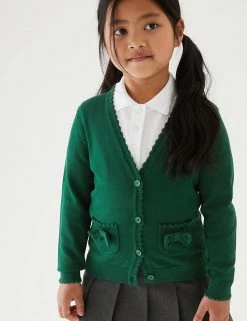 M&S Collection Cardigans Girls’ Pure Cotton Bow Pocket School Cardigan (3-18 Yrs) -SCHOOL UNIFORM Sales SD 04 T76 1373 J0 X EC 0