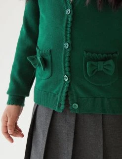 M&S Collection Cardigans Girls’ Pure Cotton Bow Pocket School Cardigan (3-18 Yrs) -SCHOOL UNIFORM Sales SD 04 T76 1373 J0 X EC 1