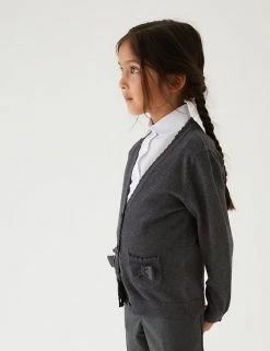 M&S Collection Cardigans Girls’ Pure Cotton Bow Pocket School Cardigan (3-18 Yrs) -SCHOOL UNIFORM Sales SD 04 T76 1373 T0 X EC 0