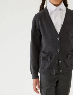 M&S Collection Cardigans Girls’ Pure Cotton Bow Pocket School Cardigan (3-18 Yrs) -SCHOOL UNIFORM Sales SD 04 T76 1373 T0 X EC 1