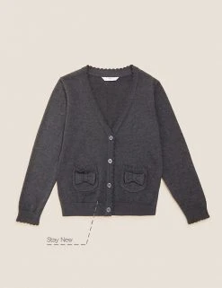 M&S Collection Cardigans Girls’ Pure Cotton Bow Pocket School Cardigan (3-18 Yrs) -SCHOOL UNIFORM Sales SD 04 T76 1373 T0 X EC 90