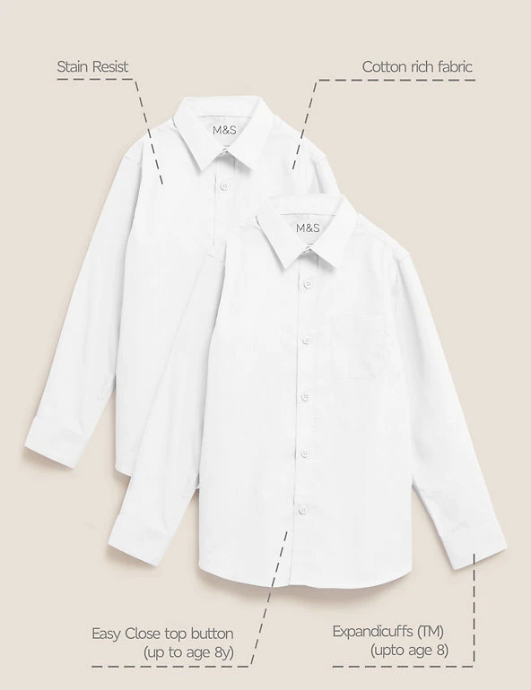 M&S Collection 2pk Boys' Non-Iron School Shirts (2-18 Yrs) 4 M&S Collection 2pk Boys' Non-Iron School Shirts (2-18 Yrs) - Image 2