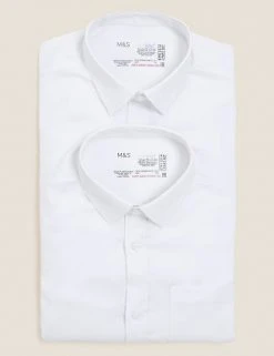 M&S Collection 2pk Boys' Cotton Regular Fit School Shirts (2-18 Yrs) -SCHOOL UNIFORM Sales SD 04 T76 5777S Z0 X EC 7