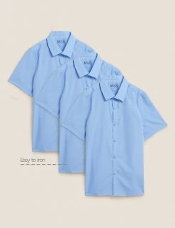 M&S Collection 3pk Boys' Slim Easy Iron School Shirts (2-16 Yrs) -SCHOOL UNIFORM Sales SD 04 T76 5813 E0 X EC 90