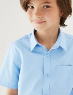 M&S Collection 2pk Boys' Non-Iron School Shirts (2-18 Yrs) -SCHOOL UNIFORM Sales SD 04 T76 5871 E0 X EC 1