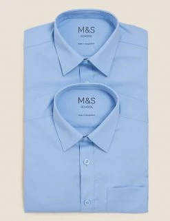 M&S Collection 2pk Boys' Non-Iron School Shirts (2-18 Yrs) -SCHOOL UNIFORM Sales SD 04 T76 5871 E0 X EC 7