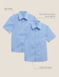M&S Collection 2pk Boys' Non-Iron School Shirts (2-18 Yrs) -SCHOOL UNIFORM Sales SD 04 T76 5871 E0 X EC 90