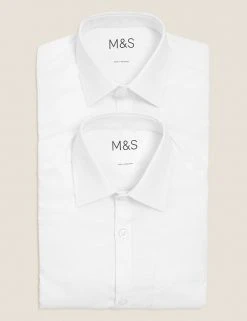 M&S Collection 2pk Boys' Non-Iron School Shirts (2-18 Yrs) -SCHOOL UNIFORM Sales SD 04 T76 5871 Z0 X EC 7