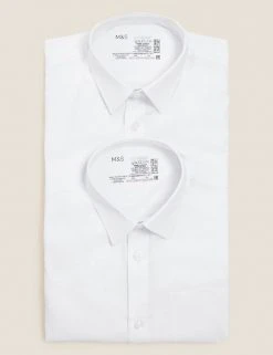 M&S Collection 2pk Boys' Cotton Regular Fit School Shirts (2-18 Yrs) -SCHOOL UNIFORM Sales SD 04 T76 5888S Z0 X EC 7
