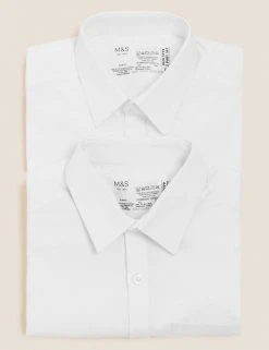 M&S Collection 2pk Boys' Cotton Slim Fit School Shirts (2-18 Yrs) -SCHOOL UNIFORM Sales SD 04 T76 5889S Z0 X EC 7