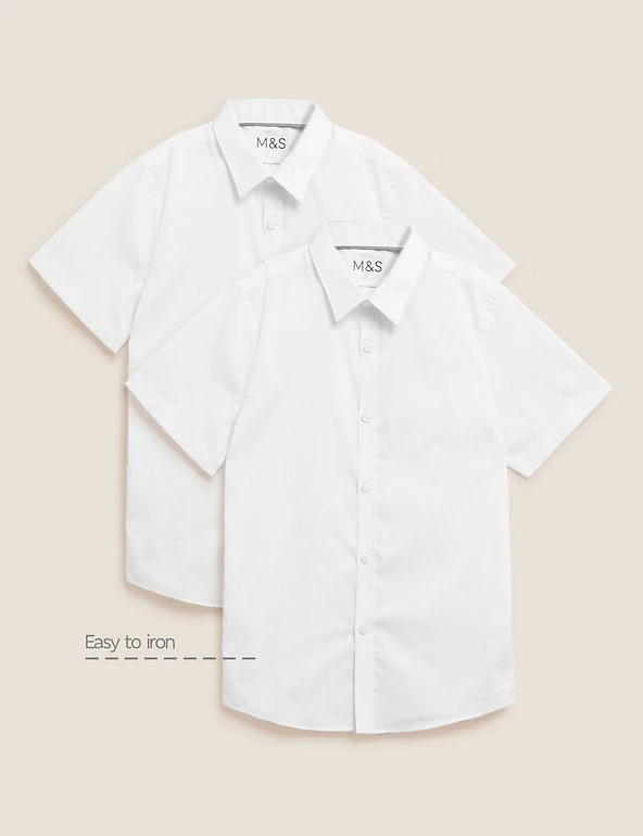 M&S Collection Boys' 2pk Slim Fit Stretch School Shirts (2-18 Yrs) 4 M&S Collection Boys' 2pk Slim Fit Stretch School Shirts (2-18 Yrs) - Image 2