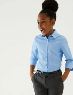 M&S Collection 2pk Girls' 3/4 Sleeve Easy Iron School Shirts (2-16 Yrs)