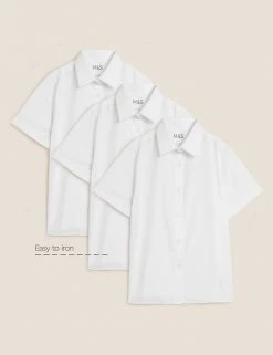 M&S Collection 3pk Girls' Longer Length Easy Iron School Shirts (4-18 Yrs) -SCHOOL UNIFORM Sales SD 04 T76 5946L Z0 X EC 90