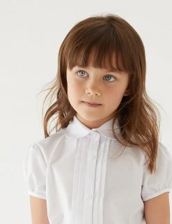 M&S Collection 2pk Girls' Pintuck Easy Iron School Shirts (2-16 Yrs)