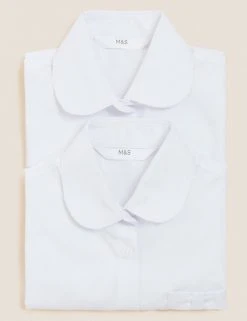 M&S Collection 2pk Regular Fit Easy To Iron School Shirts (2-14 Yrs) -SCHOOL UNIFORM Sales SD 04 T76 5992 Z0 X EC 7