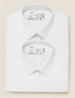 M&S Collection 2pk Girls’ Slim Fit Pure Cotton School Shirts (2-18 Yrs) -SCHOOL UNIFORM Sales SD 04 T76 5996S Z0 X EC 7