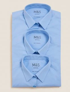 M&S Collection 3pk Girls' Slim Fit Easy Iron School Shirts (2-16 Yrs) -SCHOOL UNIFORM Sales SD 04 T76 6024 E0 X EC 7