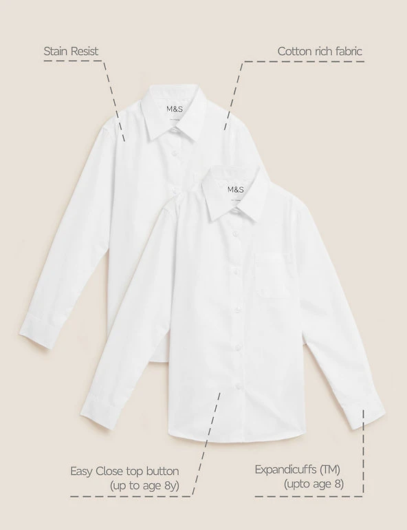 M&S Collection 2pk Girls' Non-Iron School Shirts (2-18 Yrs) 4 M&S Collection 2pk Girls' Non-Iron School Shirts (2-18 Yrs) - Image 2