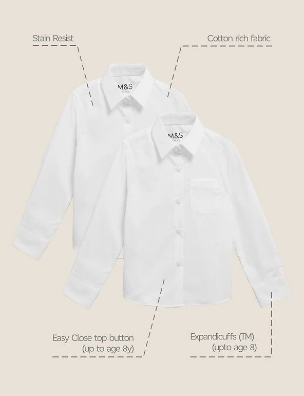 M&S Collection 2pk Girls' Slim Fit Non-Iron School Shirts (2-18 Yrs) 4 M&S Collection 2pk Girls' Slim Fit Non-Iron School Shirts (2-18 Yrs) - Image 2