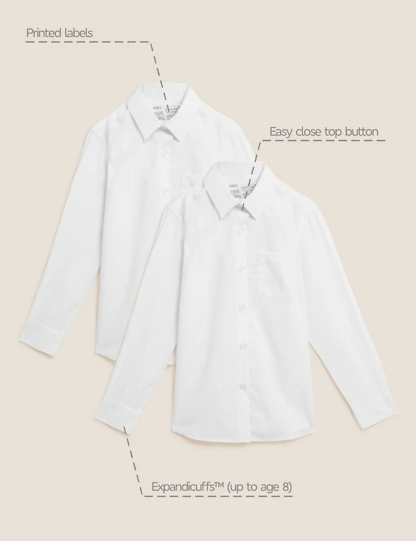 M&S Collection 2pk Girls' Slim Fit Pure Cotton School Shirts (2-18 Yrs) 4 M&S Collection 2pk Girls' Slim Fit Pure Cotton School Shirts (2-18 Yrs) - Image 2