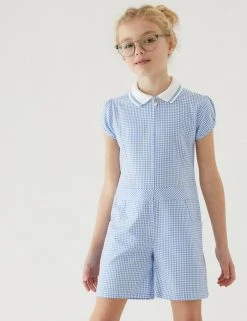 M&S Collection Dresses Girls' Gingham School Playsuit (2-14 Yrs) -SCHOOL UNIFORM Sales SD 04 T76 6479 E1 X EC 0