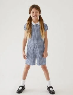 M&S Collection Dresses Girls' Gingham School Playsuit (2-14 Yrs) -SCHOOL UNIFORM Sales SD 04 T76 6479 F0 X EC 0
