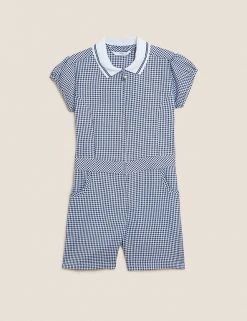 M&S Collection Dresses Girls' Gingham School Playsuit (2-14 Yrs) -SCHOOL UNIFORM Sales SD 04 T76 6479 F0 X EC 90