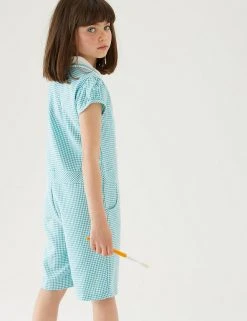M&S Collection Dresses Girls' Gingham School Playsuit (2-14 Yrs) -SCHOOL UNIFORM Sales SD 04 T76 6479 J0 X EC 2