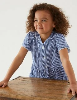 M&S Collection Dresses Girls' Pure Cotton Gingham School Dress (2-14 Yrs) 84 M&S Collection Dresses Girls' Pure Cotton Gingham School Dress (2-14 Yrs) -SCHOOL UNIFORM Sales SD 04 T76 6481 F0 X EC 1