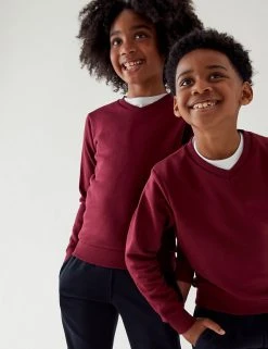 M&S Collection Jumpers Cotton Unisex V-Neck Sweatshirt (2-16 Yrs)